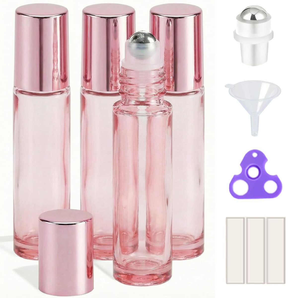 PrettyCare 4 Pack Amber Glass Oil Roller Bottles for Essential Oils 10ml, Roll On Bottles with Stainless Steel Roller Ball Leak-Proof Perfume Travel Refillable Bottle Empty, Beauty & Personal Care