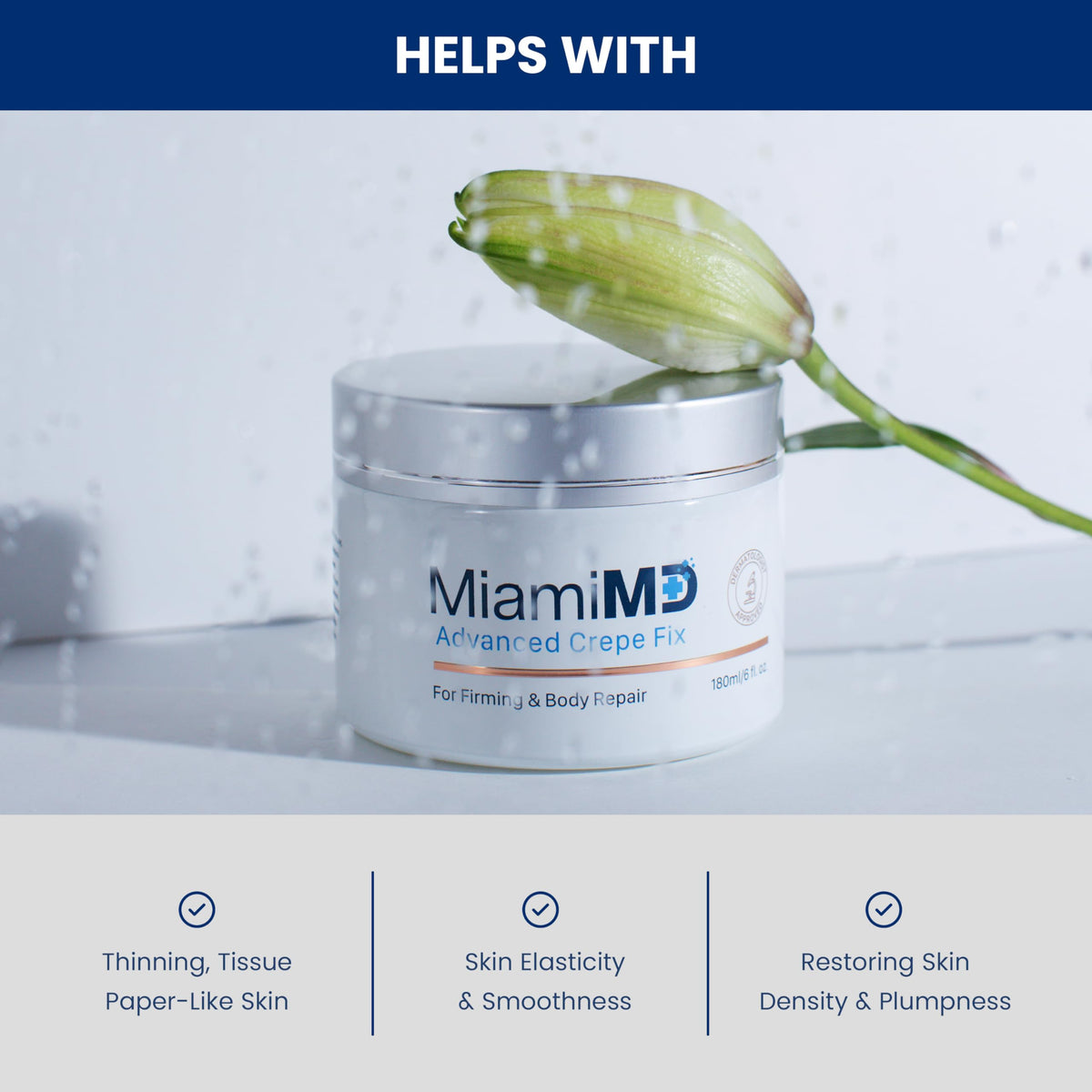 Miami MD Advanced Crepe Fix - Anti Aging Tightening & Firming Cream for Women - Facial and Neck Crepe Erase Cream – Crepey Skin Moisturizer for Softens and Nourishes the Skin for All Types - 6 fl oz