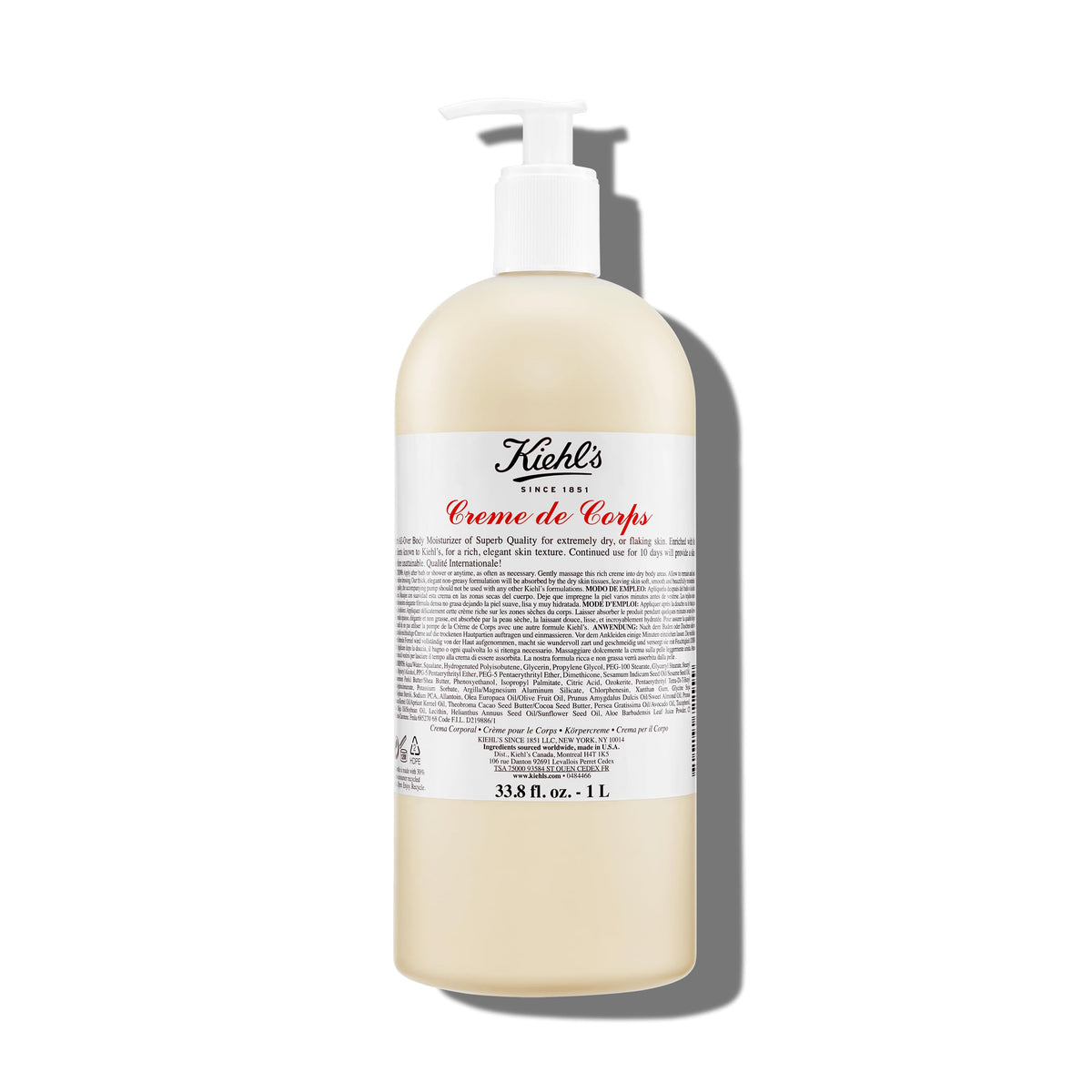 Kiehl's Creme de Corps, Rich, Luscious Body Lotion, with Cocoa Butter and Shea Butter for Fast Absorbing Hydration, Skin Feels Soft and Smooth, Suitable for All Skin Types